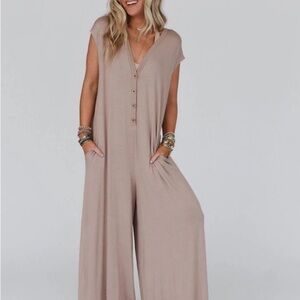 Three Bird Nest Taupe Jumpsuit with Button Detail - Womens - NWOT